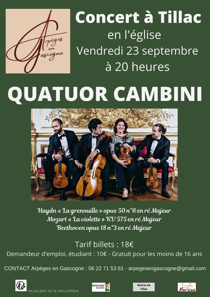 Concert Quatuor CAMBINI le 23/09/2022